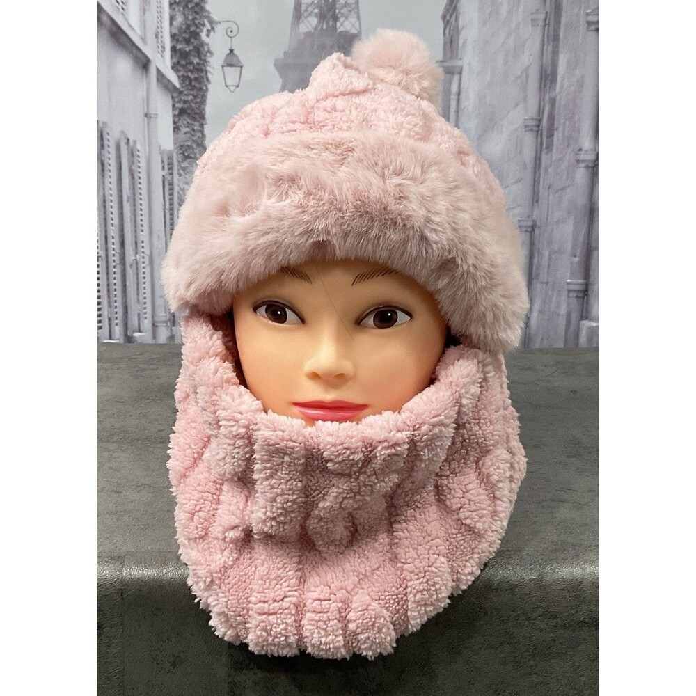 Women’s Winter 2-in-1 Integrated Hat And Scarf Plush Faux Fur Texturing